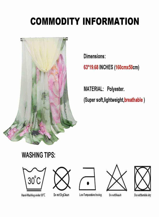Acotavie Scarfs for Women Lightweight Print Floral Pattern Scarf Fashion Scarves Sunscreen Wraps Shawls (Lotus&Green) - Image 2